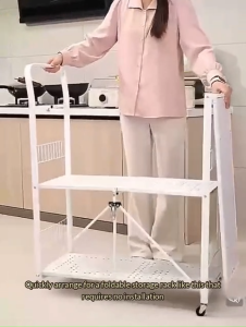 BMZAR No Installation Kitchen Storage Rack with Wheels Foldable Organizer Shelf Space Saving Utility Cart for Home Multi-functional na trolley