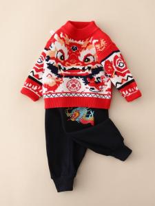 Autumn Winter Childrens Cheongsam Knitted Sweater Boys Birthday Ceremony Clothes Cultural Trendy Long Sleeve Thickened Clothes