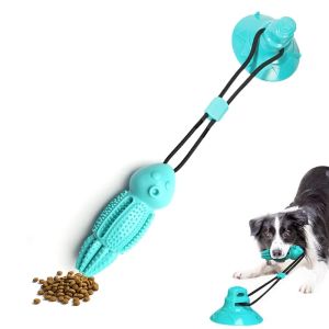 Dog Chew Toy with Suction Cup for Aggressive Chewers Puppy Training Treats Food Dispensing Toothbrush Pet Teeth Cleaning Rope Toys for Dogs
