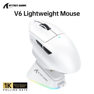 ATTACK SHARK | Attack Shark V6 Tri-Mode Wireless Gaming Mouse 65g UltraLight PAW3311 Sensor RGB Magnetic Charging Dock1000Hz 500mAh Battery