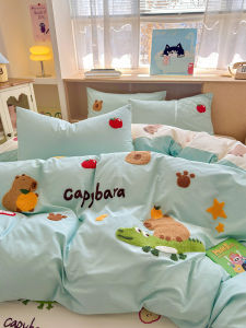 Cute Embroidered Cotton Bedding Set 100% Pure Cotton Bed Sheet And Duvet Cover Three Piece Dormitory Set Or Four Piece Set