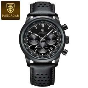 POEDAGAR Luxury Brand Watch For Men Waterproof Luminous Chronograph Military Man Watch Fashion Leather Mens Quartz Watches+Box