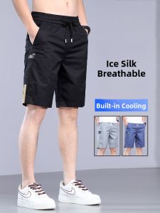 Summer Thin Casual Ice Silk Mens Loose Straight Leg Quick Dry Sports Shorts Trendy Five-Quarter Pants Youth Active Style