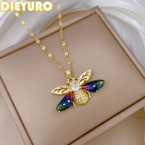 316L Stainless Steel Colorful Animal Bee Zircon Pendant Necklace For Women New Trend Clavicle Chain Jewelry Holiday Gift