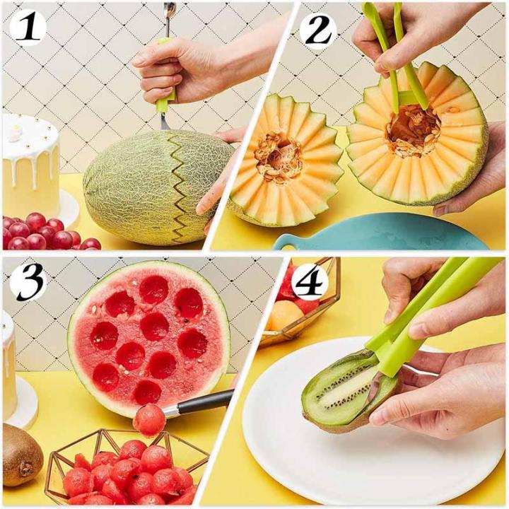 4 In 1 Watermelon Slicer Cutter Scoop Fruit Carving Cutter Fruit Platter Fruit Dig Pulp Separator Kitchen Gadgets Acces