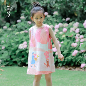 Pure Cotton Summer Sleeveless Princess Dress for Girls Child Clothing Loose A-Line Vest Skirt Cartoon Pattern Simple Style