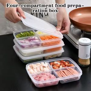 Polocat 4 Grids Food Fruit Storage Box Portable Compartment Refrigerator Freezer Organizers Sub-Packed Meat Onion Ginger Clear Crisper