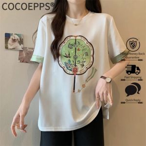 Cocoepps Áo thun ngắn tay in họa tiết phong cách Trung Quốc Mới Cỡ Lớn áo thời trang rộng thùng thình Mới Mùa Hè 2024 cho nữ