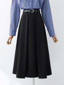 Váy Midi Chữ a Cạp Cao Màu Đen Xếp Ly Cho Nữ Mùa Hè 2025 Váy Công Sở Phong Cách Hàn Quốc Có Thắt Lưng