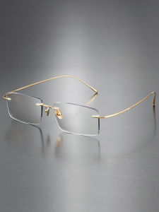 Ultra-Light Pure Titanium Frameless Glasses Mens Large Wire Frame Silver Business Style for Nearsightedness Radiation-Resistant