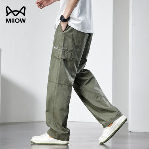 miiow | Mens Casual Cotton Pants Summer Thin Straight Loose Comfortable High Street Trend Wide Leg Long Trousers Workwear Style