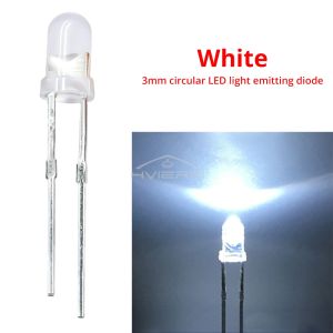 100PCS 3mm Ball Bulb Led White Green Yellow Blue Red Orange Ultra Bright Light Emitting Diode Round Head with Edge Short Feet
