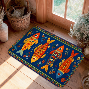 VIKAMA Colorful Fish Welcome Doormat Indoor Outdoor Entry Floor Mat Washable Non Slip Kitchen Bathroom Home Decor