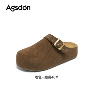 Agsdon Womens Winter Fleece Lined Ergonomic Birkenstock Slippers Thick Heel Headed Clogs Modern Style Casual Slip-On Shoes