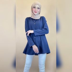 KM Muslimah Nafisa Front Button Plain Fashion Long Sleeve Blouse Top Baju Wanita Modern Muslim [B31228]