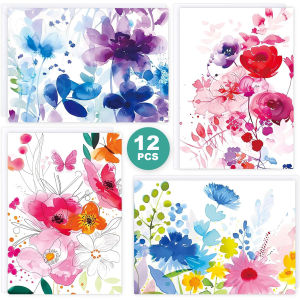 12 Pack Blank Cards with 12 Envelopes Watercolor Flowers Blank Greeting Cards Painted Flowers Blank Cards Assortment