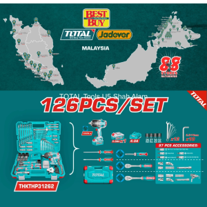 TOTAL Tools 20V Cordless impact wrench 1350Nm & 125 Hand tools set  - THKTHP31262