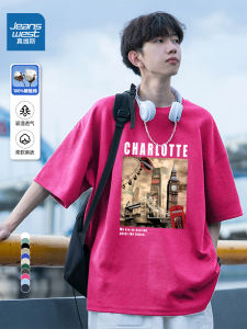 Jeanswest Mens Short Sleeve T-Shirt Pure Cotton Oversize Versatile Summer Fashion Casual Comfortable round Neck Top