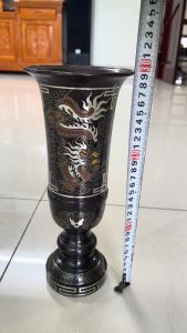 Ống hương bằng đồng đỏ khảm ngũ sắc cực đẹp thờ cúng cao 30cm miệng 12cm nặng 2.5kg