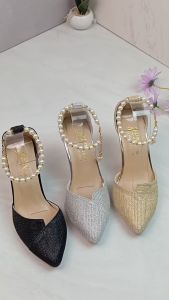 Giày cao gót nhọn 8p bít mũi da nhủ kim tuyến bạc vòng cổ chuỗi BM24 video ảnh thật