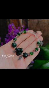 vòng tay nữ hồ ly chúa ngọc cẩm thạch tự nhiên mix charm sen túi tiền cẩm thạch và đá diopside tự nhiên và charm bạc cao cấp vòng tay đá phong thủy trang sức thiết kế đủ hóa đơn thẻ bảo hành