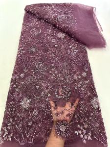 SMVP | 5Yards Nigerian Groom African Sequins Beaded Lace Fabric High Quality French Tulle Embroidery for Bridal Wedding