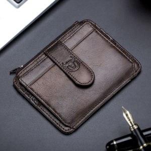 กระเป๋าสตางค์ผู้ชายมีช่องใส่บัตรเครดิตหลายช่องใส่ซิปปิดกั้น RFID หนังแท้ย้อนยุคแบบบางพิเศษ Dompet Koin ที่ใส่บัตรประชาชน