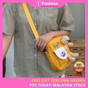 iFASHION 1157  Women Korean Bag Canvas Tote Sling Shoulder Messenger Bags Wanita Beg Kanvas Kecil Nama Beruang Murah Zip