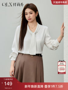 French Elegant Satin Feel Shirt with Tie Neck plus Size Womens Fashion Autumn New Arrival Slim Fit Korean Style Long Sleeve V-Neck