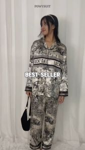 *PREMIUM* YX37 Lucky Day Piyama Satin Powysuit Korea Baju Tidur Wanita Lengan Panjang Celana Panjang bunga lembut