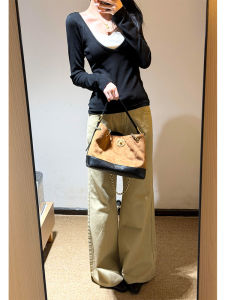 Khaki Color High Waist Bell Bottom Jeans Womens Vintage Style Loose Fit Slimming Pants Autumn Season Ladies Fashion