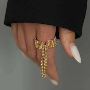 IngeSight.Z Personality Exquisite Copper Beads Tassel Adjustable Open Ring for Women Vintage Adjustable Knuckle Ring Jewelry New