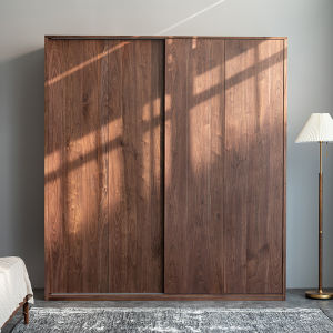 Modern Simple Nordic Solid Black Walnut Wood Wardrobe