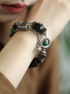 Retro 925 Silver Vintage Lock Incense Elastic Bracelet Versatile Design Scenic Style Small Batch Handmade Silver Bracelet