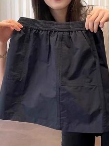 High Waist A-Line Mini Skirt American Style Workwear Black Elastic Waist Slimming Summer Skirt for Young Women 18-24 Years Old