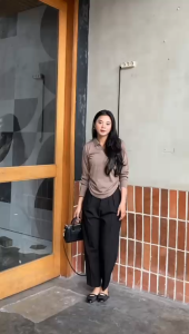 Angela Blouse Serut Samping Baju Polo Atasan Lengan Panjang Korean Style Cotton 30s