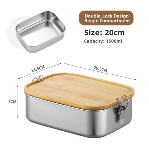 304 Stainless Steel Bamboo Lid Lunch Box