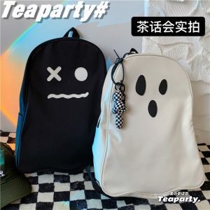 Tea Party Ulzzang Double Shoulder Bag Ins Style Casual Waterproof Polyester Backpack for Youth with Large Capacity and Print