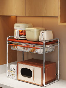 Vintage Style Kitchen Storage Rack Drawer Type Microwave Oven Stand Countertop Multi-layer Rice Cooker Organizer Metal Wood