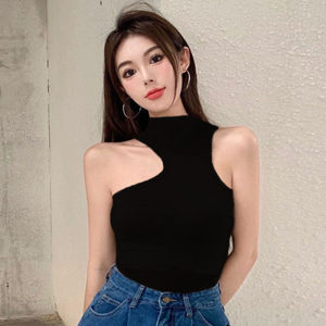 Halter Vest with Chest Pad Black Camisole Turtleneck Womens Outer Wear Stylish Niche Pure Desire Inner Wear Blouse Base Clothing