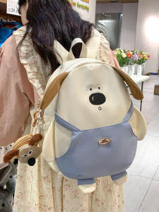 Cute Dog Cartoon Backpack for Girls New 2025 School Bag Spring Outing Shoulder Bag Korean Style Nylon Material Zipper Closure