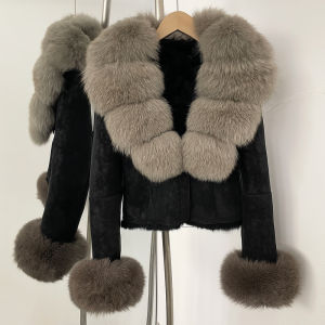 Áo Khoác Lông Cáo Thật Cỡ Lớn Dành Cho Nữ Mùa Thu Đông Dày Dặn Ấm Áp Chất Liệu Da Lộn Lót Lông Thỏ Phong Cách Đường Phố Cổ Áo Lật.