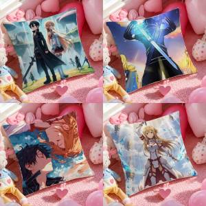Bandai | Sword Art Online Black Swordsman Kirito Plush Pillow Cover Soft Short Plush Cushion Cover For Sofa Bedroom Home Decor Gift
