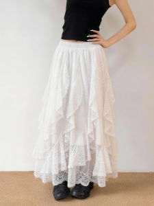 MANMI | Chân Váy Dạng A-Line Ruffle Voan Trắng Đẹp Mắt Cao Waist