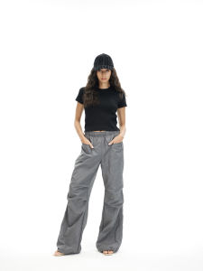 ArtificialWorld Grey Paratrooper Casual Trousers Drawstring Waist Pleated Loose Fit Straight Leg Pants Commute Style Polyester Fiber