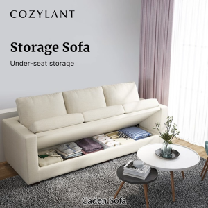 Cozylant Caden Storage Sofa for Living Room / White / Customizable Colour / Sofa with Storage / Under Sofa Storage / 3 Seater Sofa Storage / Singapore