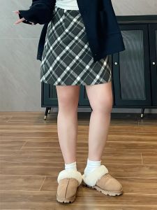 plus Size Winter High Waist Slimming Woolen Mini Skirt Womens Commute Style A-Line Skirt Polyester Fiber Casual Wear