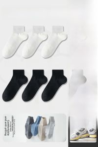 JINGCHI | Mens Summer Short Socks Breathable Sweat Absorbent Thin Sports Trendy Mesh Tube Socks Cotton Polyester Spandex Blend