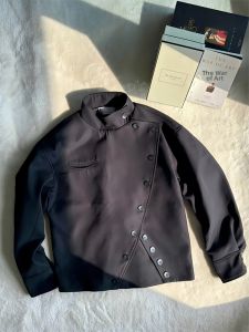 LIUBU | Black Multi-shaped Arc Leaf Design High-end American Mandarin Collar Mens Jacket