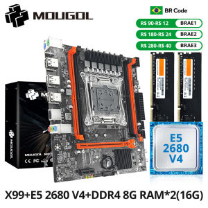 MOUGOL New X99 Motherboard Set with Intel Xeon E5 2680 V4 & DDR4 16G (8G*2) 2133MHz Dual Channel  RAM M.2 NVME for Desktop Host